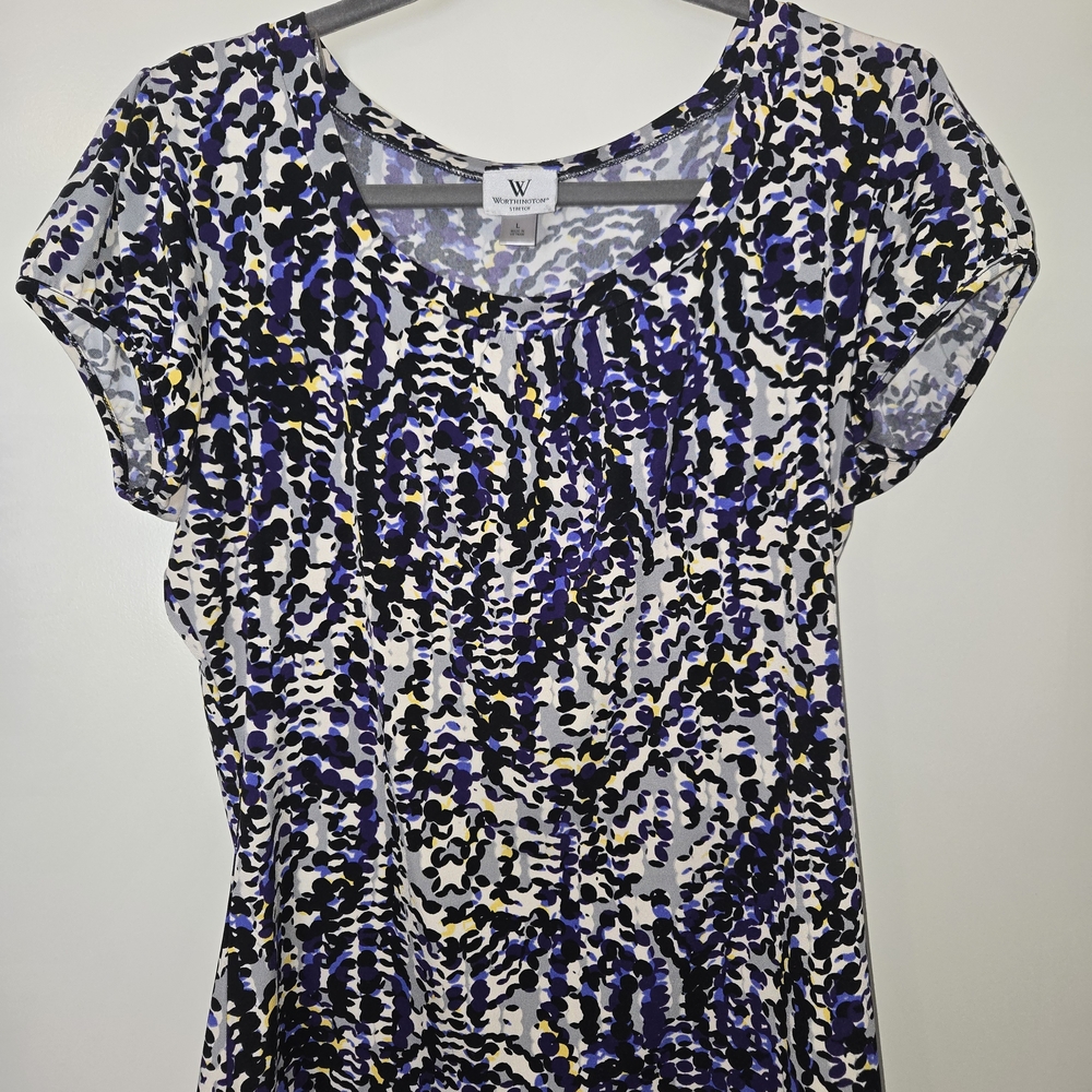 Worthington Blue and Yellow Patterned Short Sleeve Top